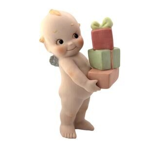 Adorable Vintage 1992 Jesco Rose O'Neill Porcelain Kewpie Doll Holding Gifts
